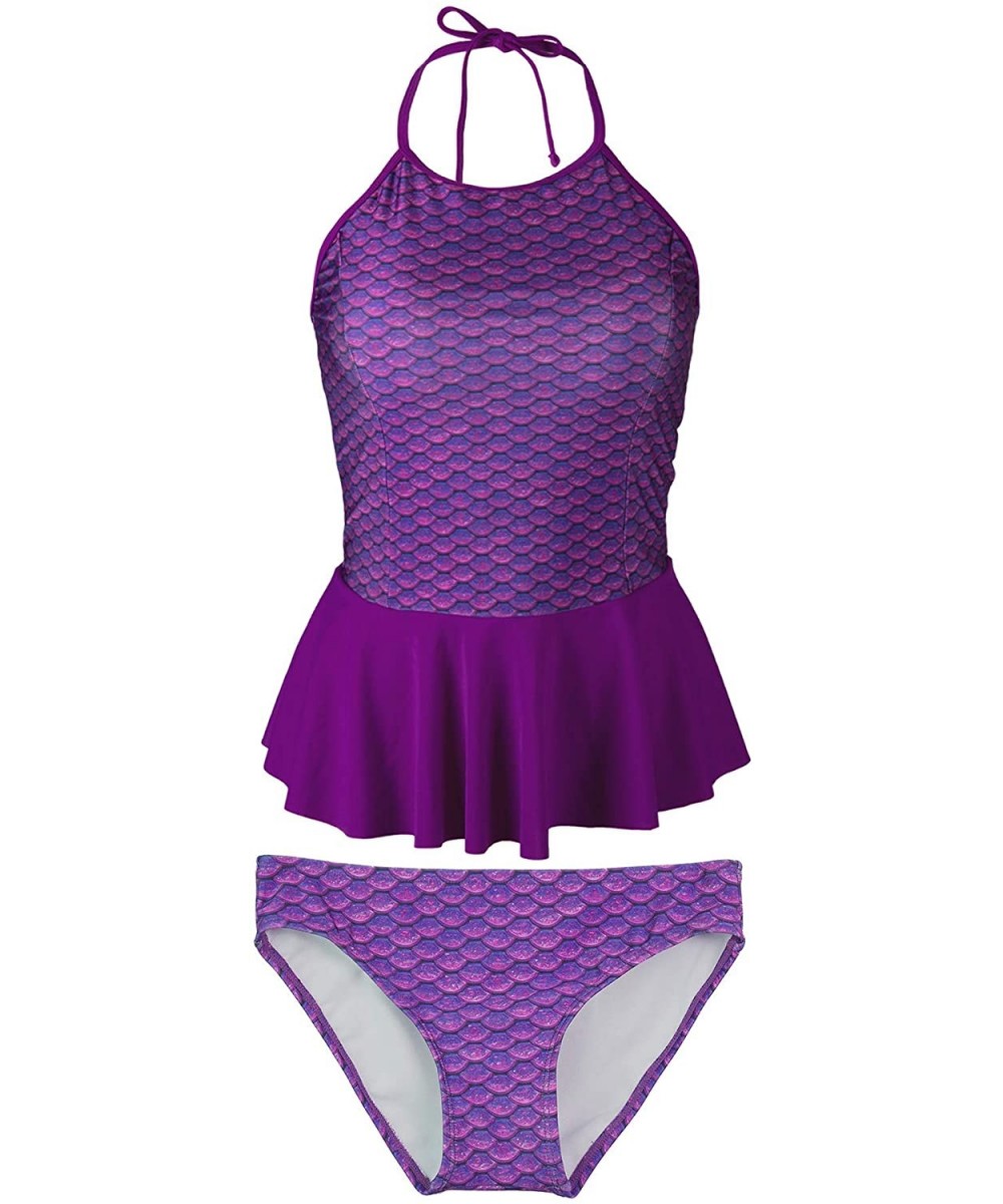 Mermaid Women's Scale Peplum Tankini Swimsuit Set - Mermaidens Swimwear - Asian Magenta - CE12O89RY1R $54.15-Tankinis