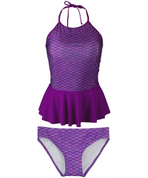 Mermaid Women's Scale Peplum Tankini Swimsuit Set - Mermaidens Swimwear - Asian Magenta - CE12O89RY1R $54.15-Tankinis