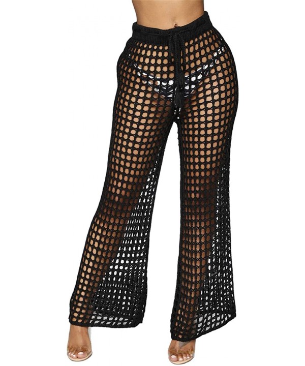 Womens Sexy See Through Mesh Long Pants Hollow Out Crochet High Waist Beach Bikini Swimsuits Pants - Style1 Black - CN18RX7I8...