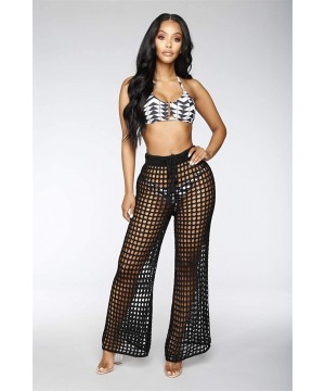 Womens Sexy See Through Mesh Long Pants Hollow Out Crochet High Waist Beach Bikini Swimsuits Pants - Style1 Black - CN18RX7I8...