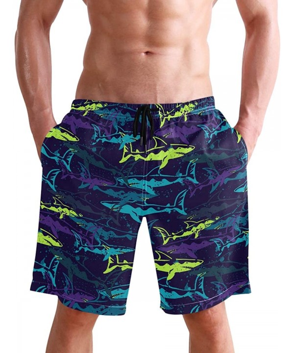 Shark Hawaiian Summer Men's Shorts Classic Fit Swim Trunks Beach Swimwear - Multi1 - CY18R50GK58 $25.05-Board Shorts