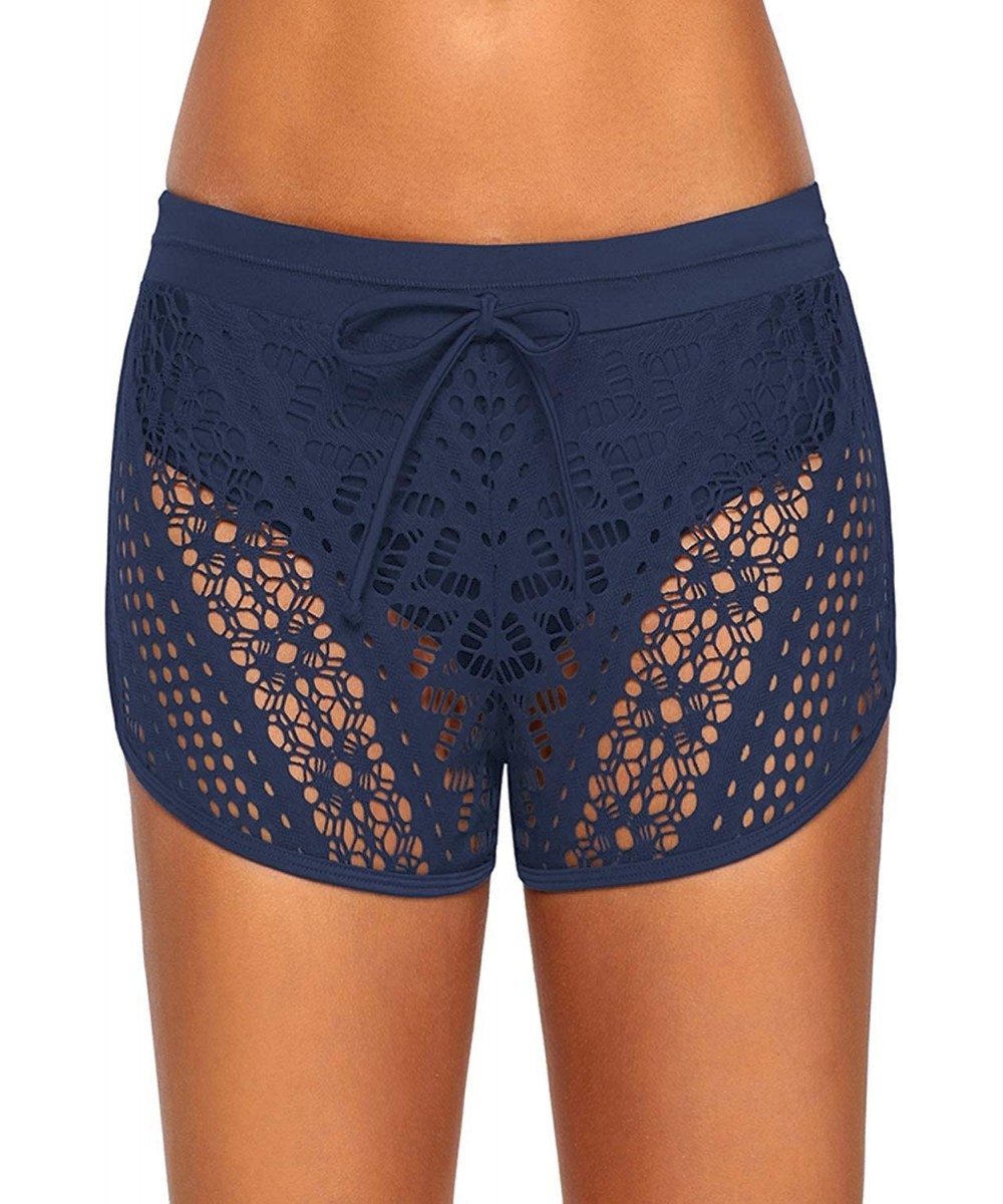 Women's Lace Crochet Skirted Bikini Bottom Swimsuit Shorts Skort Flattering Swimdress - Blue - CG18N89EN04 $20.57-Tankinis