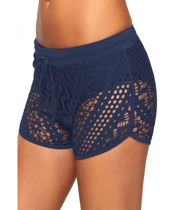 Women's Lace Crochet Skirted Bikini Bottom Swimsuit Shorts Skort Flattering Swimdress - Blue - CG18N89EN04 $20.57-Tankinis