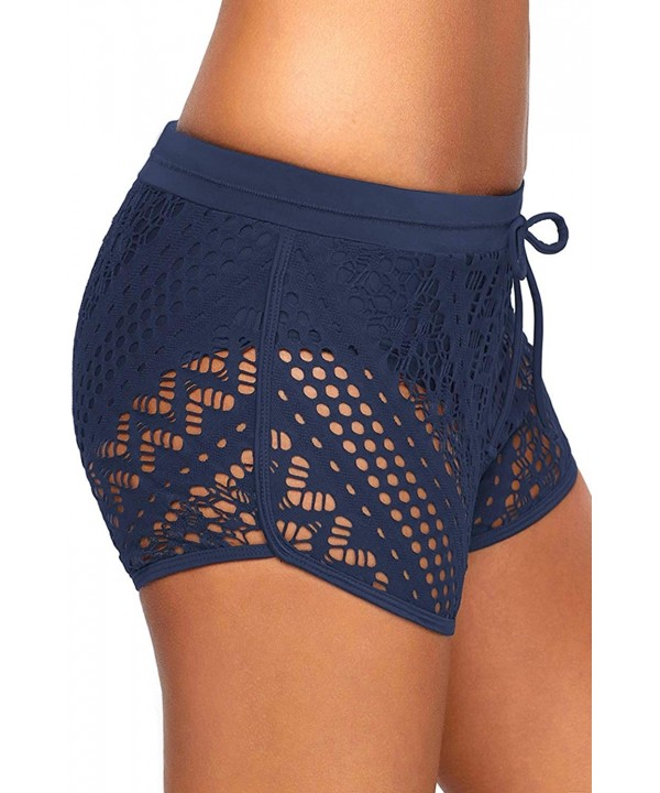 Women's Lace Crochet Skirted Bikini Bottom Swimsuit Shorts Skort Flattering Swimdress - Blue - CG18N89EN04 $20.57-Tankinis