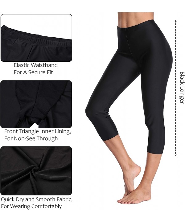 Women's Long Swim Shorts Swim Pants Capris UPF 50+ Water Outdoor Sport Leggings - Black Longer - C818KWIQKUX $19.64-Board Shorts