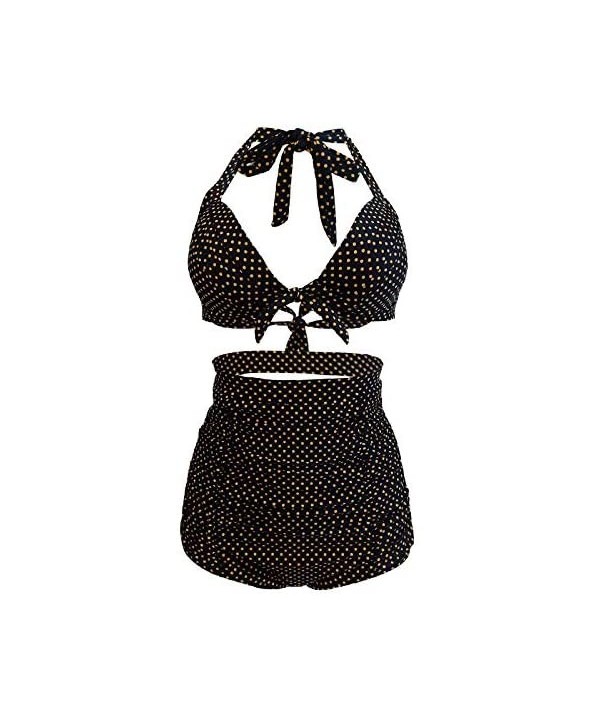 Women's Vintage Polka Dot High Waisted Bathing Suits Bikini Set - Black Dots - CT18TQKOLR2 $24.15-Sets