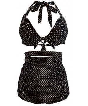 Women's Vintage Polka Dot High Waisted Bathing Suits Bikini Set - Black Dots - CT18TQKOLR2 $24.15-Sets