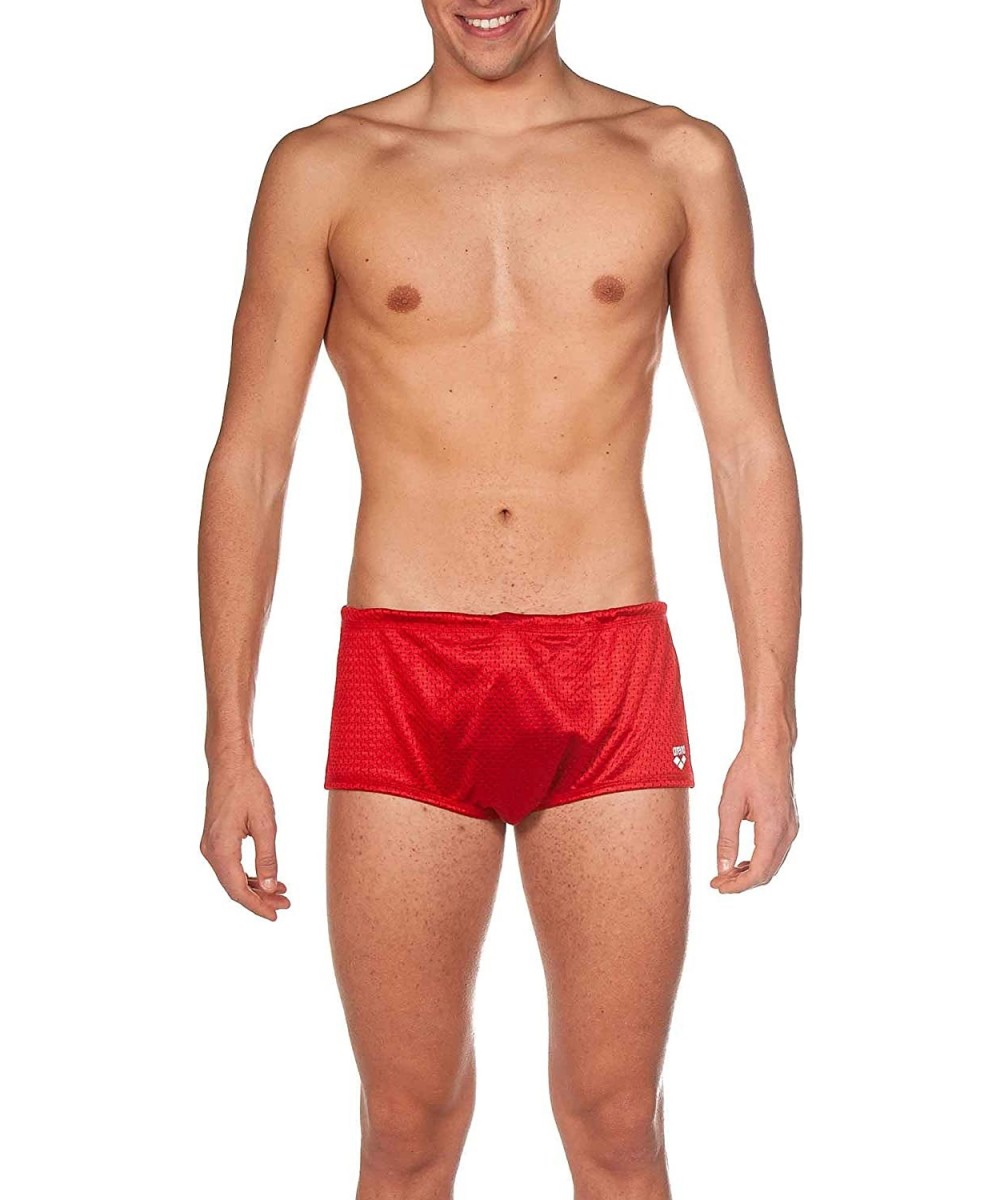 Mens Square Cut Drag Short Training Swimsuit - Red - Black - White - CS18TLM6Y4H $46.67-Racing