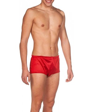 Mens Square Cut Drag Short Training Swimsuit - Red - Black - White - CS18TLM6Y4H $46.67-Racing