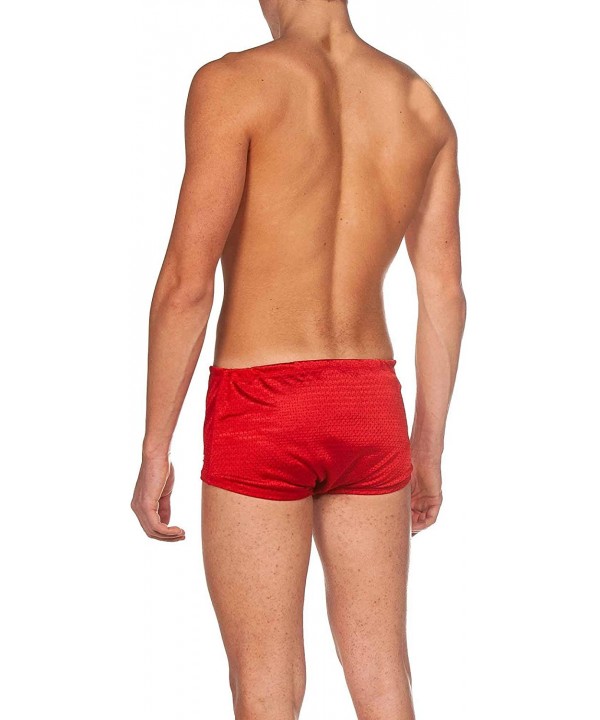 Mens Square Cut Drag Short Training Swimsuit - Red - Black - White - CS18TLM6Y4H $46.67-Racing