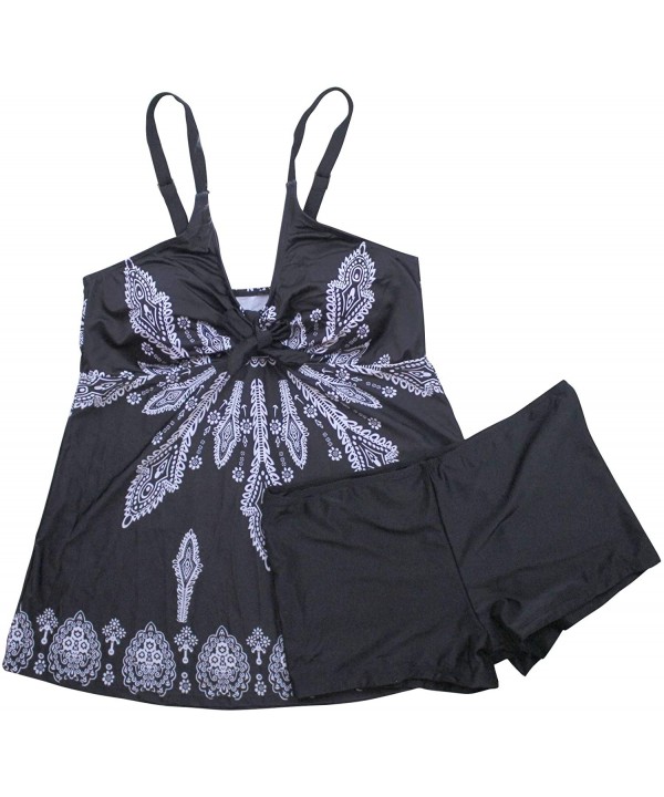 Floral Print Women's Tankini Swimwear Bandeau Padded Bikini Set Two Piece Swimsuits Shorts - Black - C018S8UIQZI $31.32-Sets