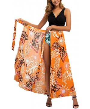 Women's Boho Floral Tie Up Waist Summer Beach Wrap Cover Up Maxi Skirt - Yellow - CN1963A3KRU $22.84-Cover-Ups