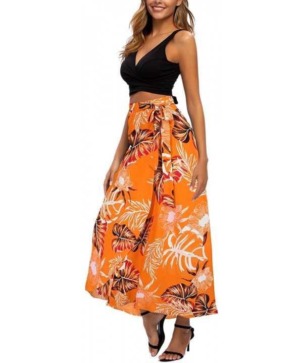 Women's Boho Floral Tie Up Waist Summer Beach Wrap Cover Up Maxi Skirt - Yellow - CN1963A3KRU $22.84-Cover-Ups