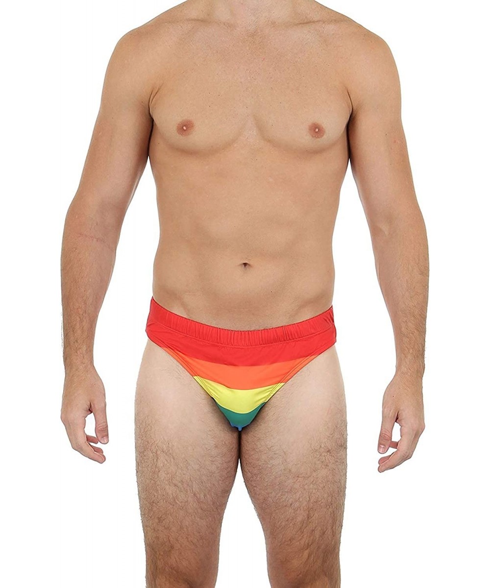 Men's Hot Body Swim Bikini Swimwear Patriotic Flag - Rainbow - C512CQWI5N5 $21.50-Briefs