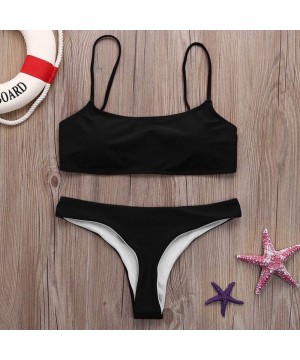 Women's Swimwear Bandeau Bandage Bikini Set Push-ups Brazilian Swimwear Beachwear Swimwear - Black - CK18T45D0RO $16.56-One-P...