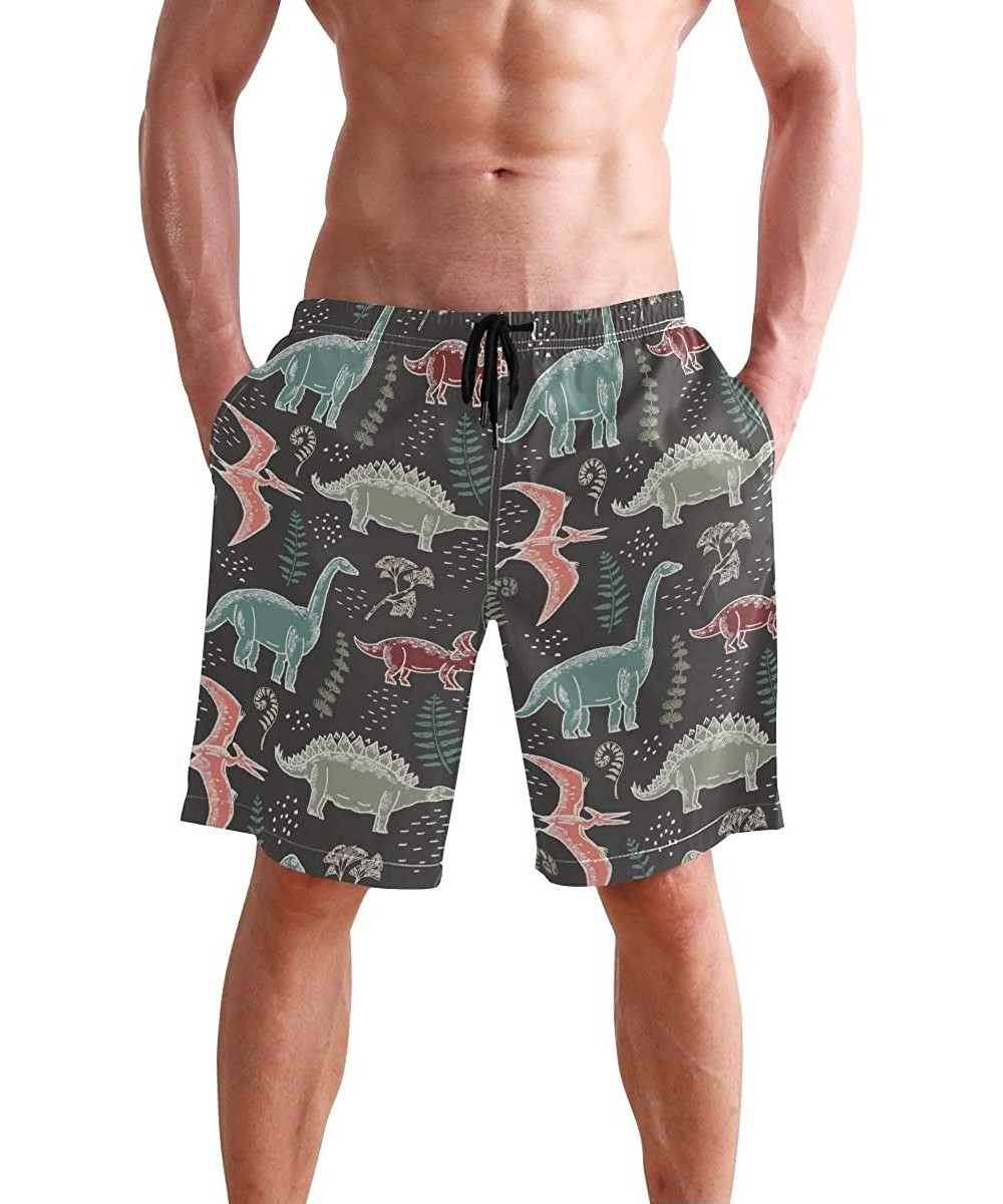 Mens Swim Trunks Anchors Starfish Beach Board Shorts - Dinosaurs and Fern Leaves - CC18NX8993Z $31.32-Racing