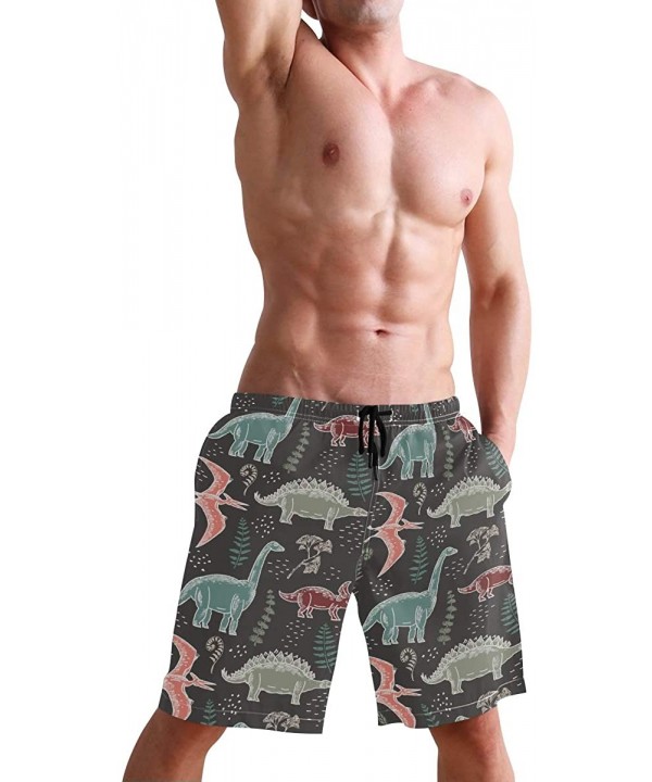 Mens Swim Trunks Anchors Starfish Beach Board Shorts - Dinosaurs and Fern Leaves - CC18NX8993Z $31.32-Racing