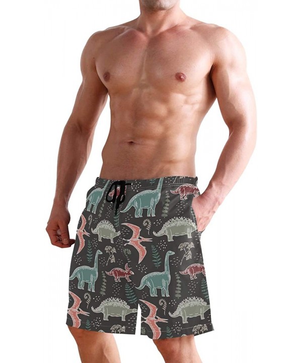 Mens Swim Trunks Anchors Starfish Beach Board Shorts - Dinosaurs and Fern Leaves - CC18NX8993Z $31.32-Racing