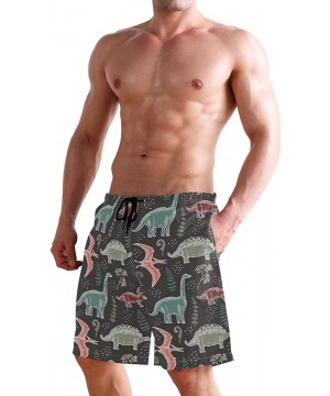 Mens Swim Trunks Anchors Starfish Beach Board Shorts - Dinosaurs and Fern Leaves - CC18NX8993Z $31.32-Racing