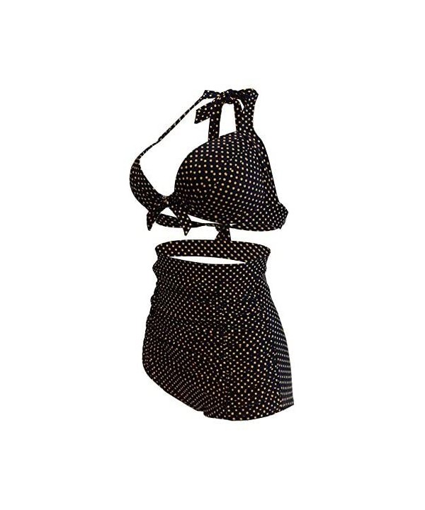 Women's Vintage Polka Dot High Waisted Bathing Suits Bikini Set - Black Dots - CT18TQKOLR2 $24.15-Sets