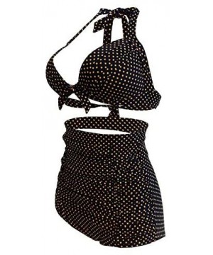 Women's Vintage Polka Dot High Waisted Bathing Suits Bikini Set - Black Dots - CT18TQKOLR2 $24.15-Sets