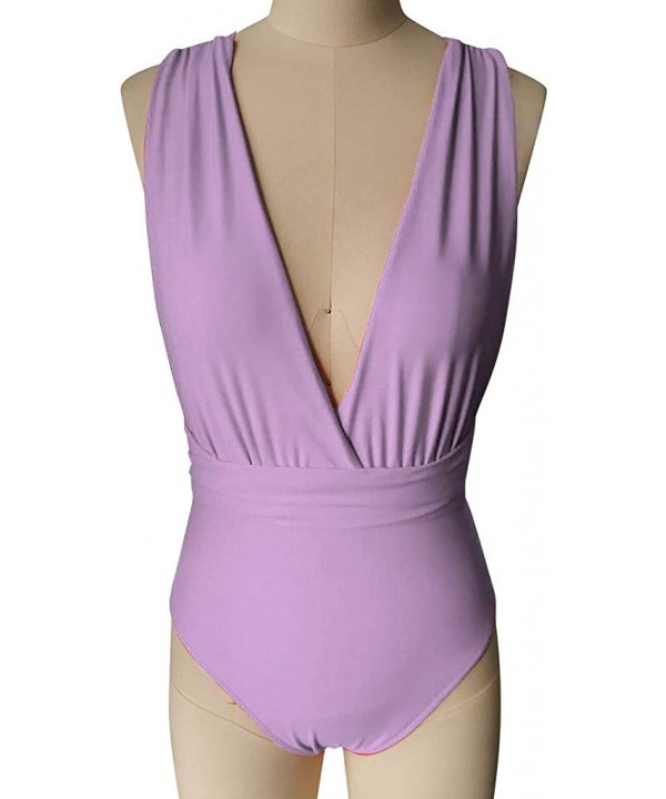 Women Deep V Self Tie Multiway One Piece Swimsuits Sexy Monokini Bathing Suit - Purple - CE196R36ZGX $12.43-One-Pieces