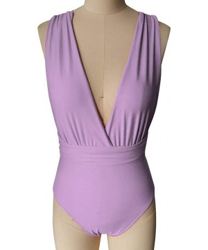 Women Deep V Self Tie Multiway One Piece Swimsuits Sexy Monokini Bathing Suit - Purple - CE196R36ZGX $12.43-One-Pieces