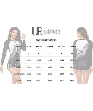 Womens Long Sleeve Rash Guard Wetsuit 2 Piece Tankini Sets Swimsuits - Black White Sleeve - CJ1967TR6YZ $28.29-Rash Guards