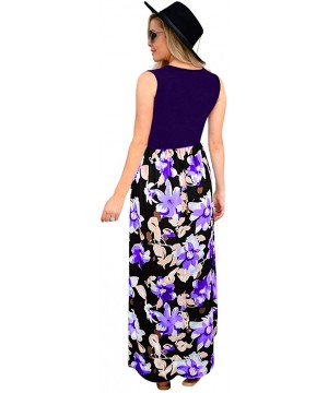 Womens Casual Sleeveless Maxi Dresses Floral Print Sundress Beach Dress - 3purple - CJ18UU0KMI2 $16.48-Cover-Ups