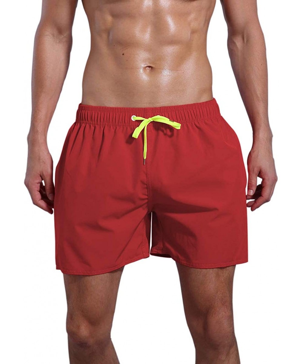 Men's Quick Dry Swim Trunks Bathing Suit Beach Shorts - Red - CU18QN0O9YY $17.17-Trunks