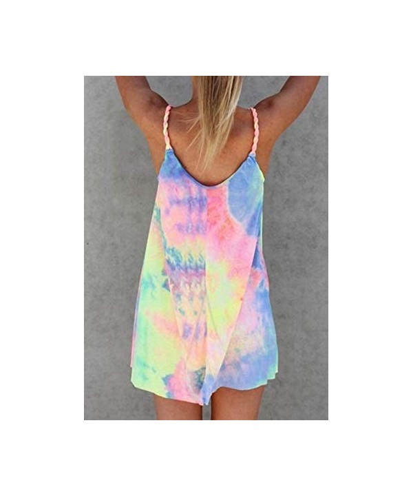 Tie Dye Short Sleeve O-Neck Mini Dress Women's Sleeveless T Shirt Dress Tie-dye Tank Mini Dress - 2-yellow - C919CGWE5IC $11....