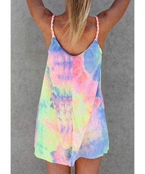 Tie Dye Short Sleeve O-Neck Mini Dress Women's Sleeveless T Shirt Dress Tie-dye Tank Mini Dress - 2-yellow - C919CGWE5IC $11....