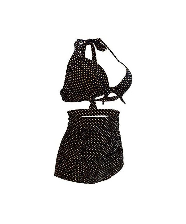 Women's Vintage Polka Dot High Waisted Bathing Suits Bikini Set - Black Dots - CT18TQKOLR2 $24.15-Sets