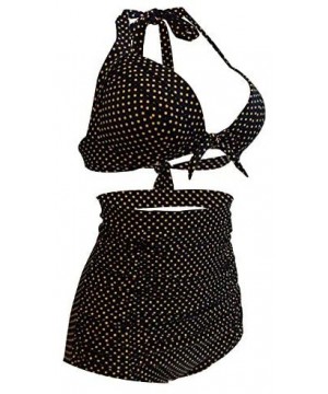 Women's Vintage Polka Dot High Waisted Bathing Suits Bikini Set - Black Dots - CT18TQKOLR2 $24.15-Sets