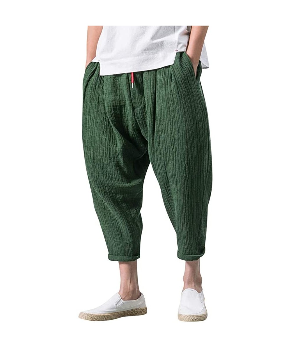 Men's Pants Casual Baggy Harem Pants Loose Drawstring Jogger 3/4 Capri Pants with Big Pockets - Army Green - CF18WLA0Y40 $29....