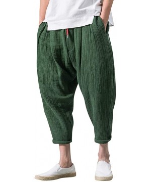 Men's Pants Casual Baggy Harem Pants Loose Drawstring Jogger 3/4 Capri Pants with Big Pockets - Army Green - CF18WLA0Y40 $29....