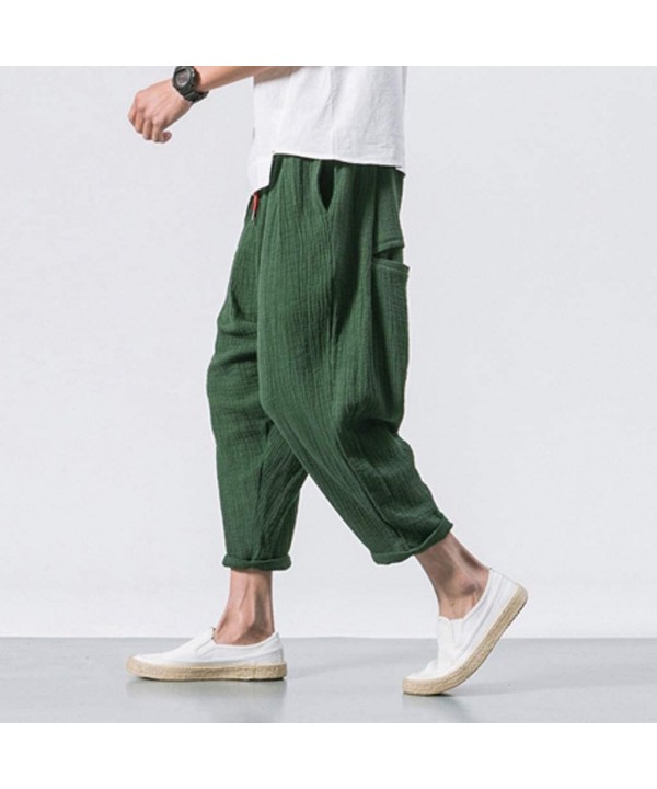 Men's Pants Casual Baggy Harem Pants Loose Drawstring Jogger 3/4 Capri Pants with Big Pockets - Army Green - CF18WLA0Y40 $29....