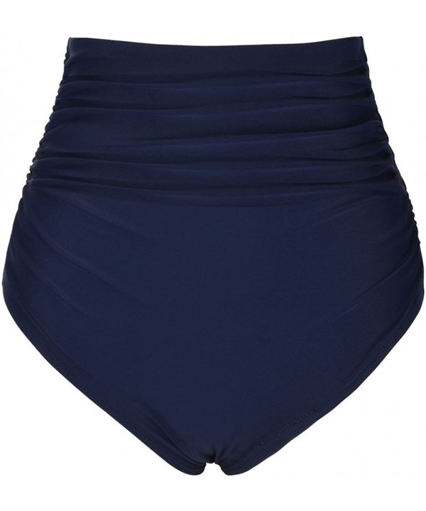 Women's High Waisted Bikini Bottom Shirred Hispter Tankini Briefs Swim Shorts - Navy - CO17AA8R38M $20.15-Bottoms