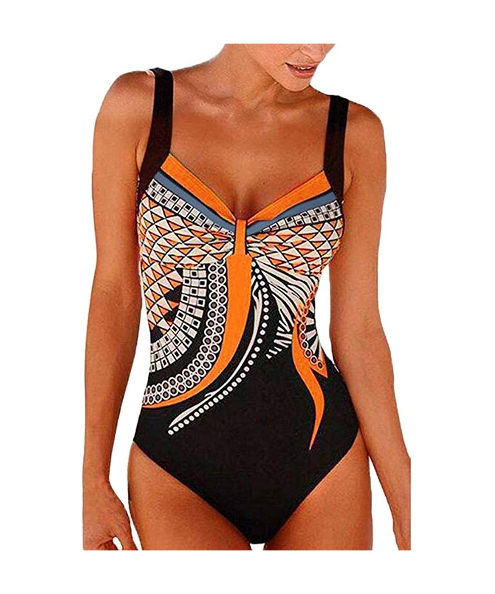 Womens Sexy Monokini Vintage Retro Tummy Control Bathing Suit Elastic High Cut Low One Piece Swimsuits Swimwear - X-6 Orange ...