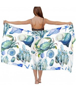 Women Chiffon Scarf Sunscreen Shawl Wrap Swimsuit Cover Up Beach Sarongs - Starfish Conch Crab Under Sea - CI19C4KXIH5 $25.33...