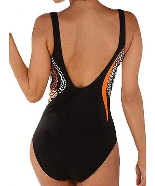 Womens Sexy Monokini Vintage Retro Tummy Control Bathing Suit Elastic High Cut Low One Piece Swimsuits Swimwear - X-6 Orange ...