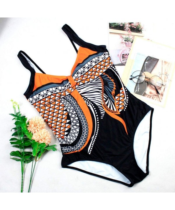 Womens Sexy Monokini Vintage Retro Tummy Control Bathing Suit Elastic High Cut Low One Piece Swimsuits Swimwear - X-6 Orange ...