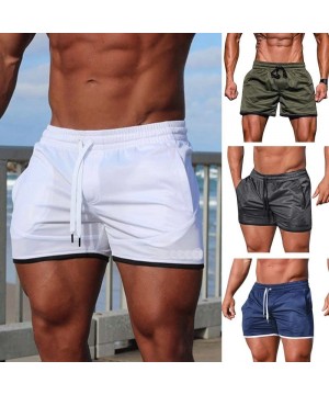 Sports Solid Shorts Basic Workout Fitness Gym Bodybuilding Casual Underwear Shorts - Green - CR18RQY88XY $20.99-Racing