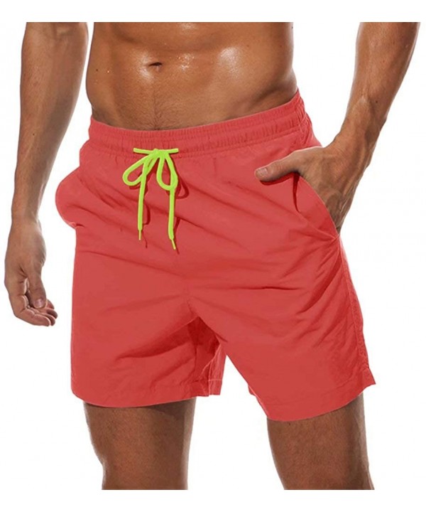 Men's Quick Dry Swim Trunks with Mesh Lining Beach Shorts Boardshorts Swim Shorts 3 Pockets - Watermelon Red - C7197E4U02X $1...