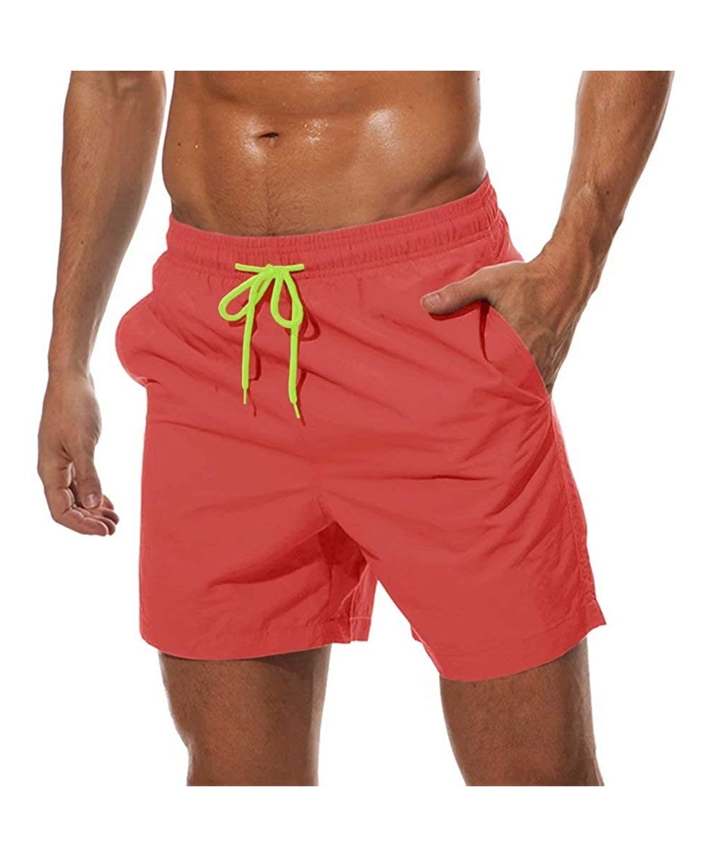 Men's Quick Dry Swim Trunks with Mesh Lining Beach Shorts Boardshorts Swim Shorts 3 Pockets - Watermelon Red - C7197E4U02X $1...