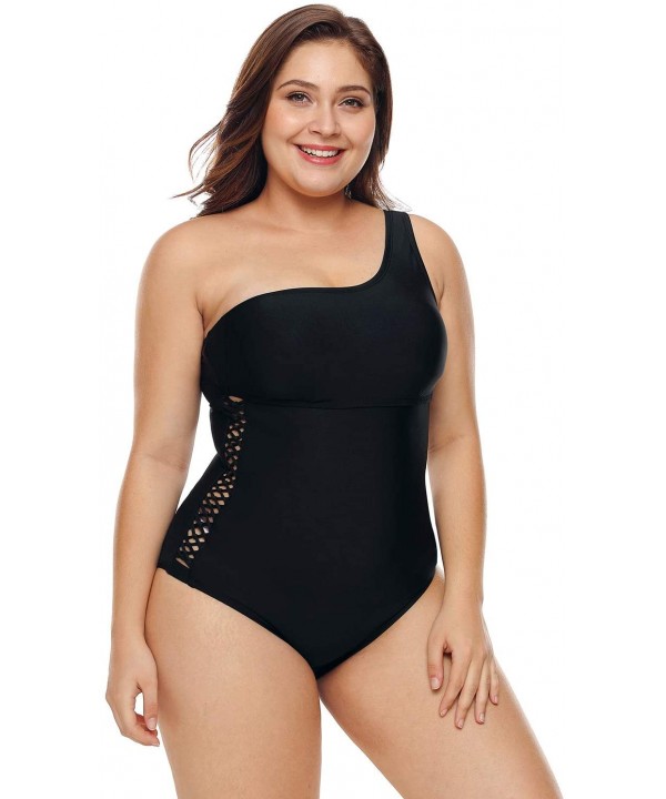 Womens Sexy Black Grey Color Block Ruched Plus Size Swimwear One Piece Swimsuits ((US 14-16) XL- Black2) - Black2 - C918SW4LX...