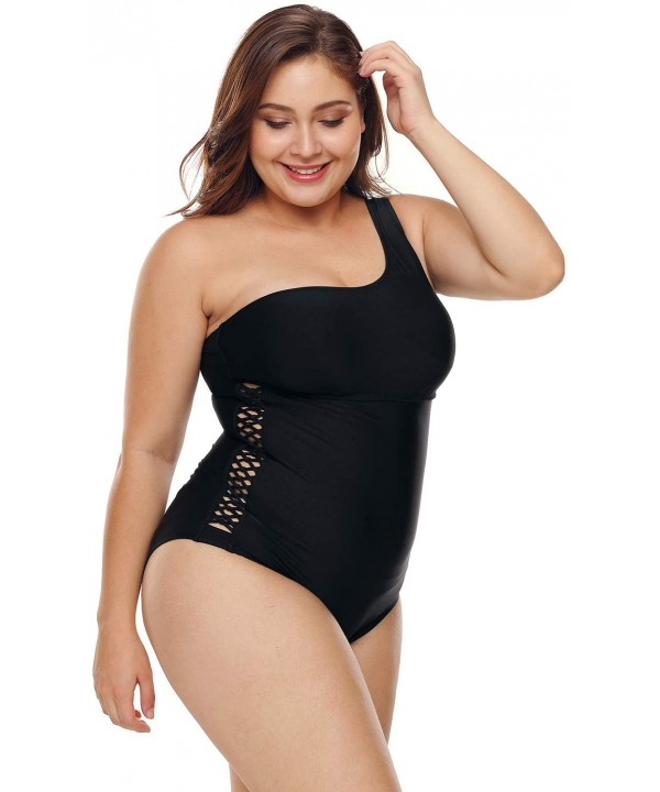 Womens Sexy Black Grey Color Block Ruched Plus Size Swimwear One Piece Swimsuits ((US 14-16) XL- Black2) - Black2 - C918SW4LX...