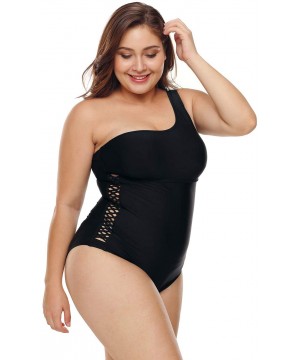 Womens Sexy Black Grey Color Block Ruched Plus Size Swimwear One Piece Swimsuits ((US 14-16) XL- Black2) - Black2 - C918SW4LX...