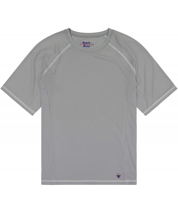 Men's UPF 50+ Swim Shirt - Short Sleeve Quick Dry Rashguard - Grey / White Stitching - CA187EHR9AA $14.91-Rash Guards