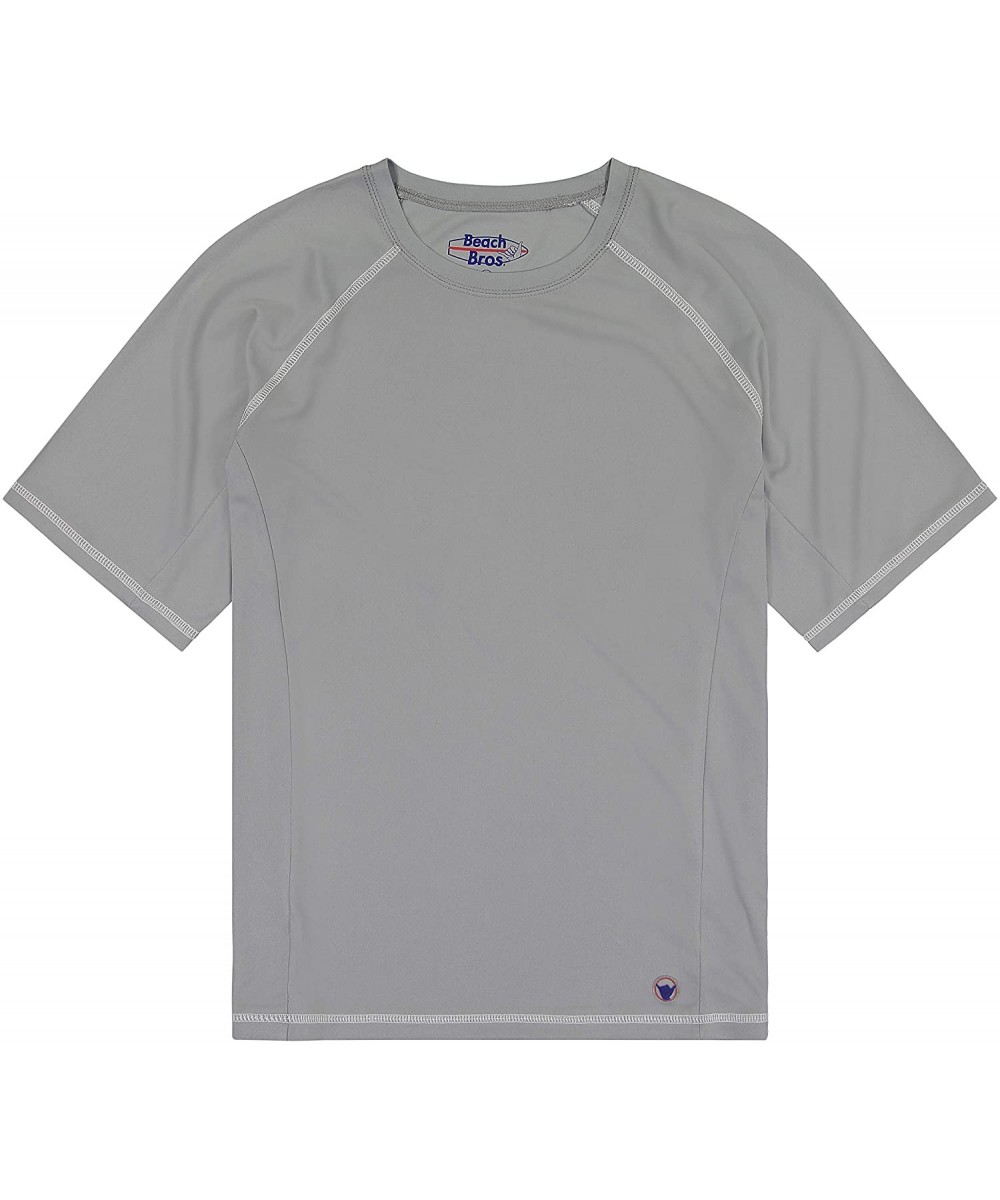 Men's UPF 50+ Swim Shirt - Short Sleeve Quick Dry Rashguard - Grey / White Stitching - CA187EHR9AA $14.91-Rash Guards